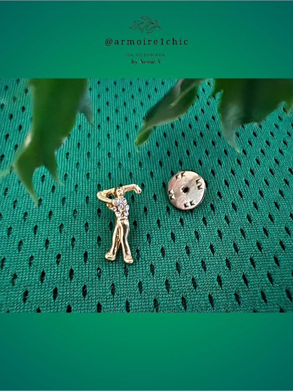 FORE! GOLFER MAN SWINGING HIS CLUB | White Rhinestone Embellished Lapel Pin